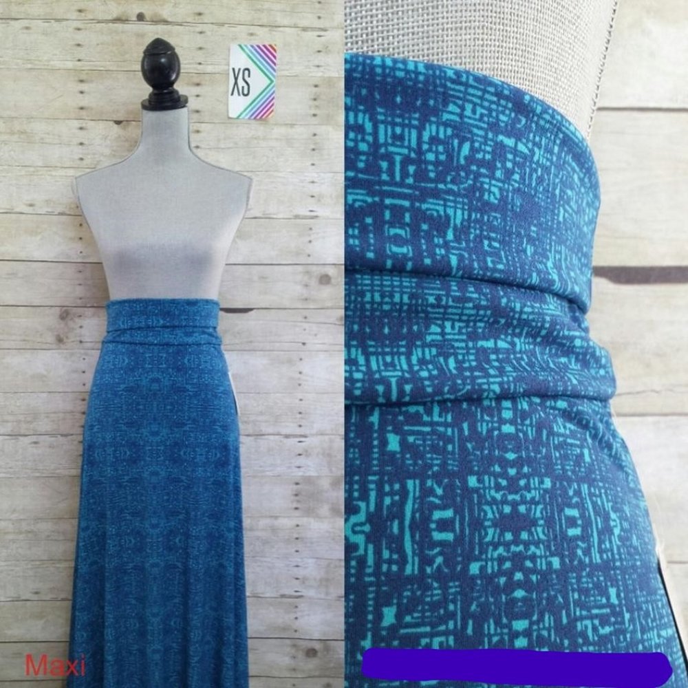 NWT LuLaRoe Maxi Skirt/Dress XS - Blue on Blue Graphic Print